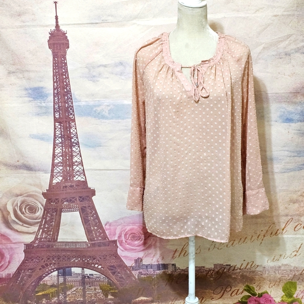 Liz Claiborne Blush Polka Dot Blouse Sz M